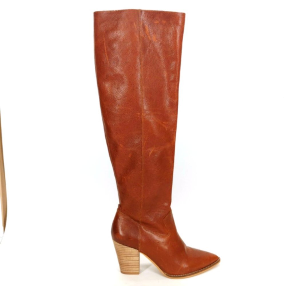 Lucky Brand Womens Azoola Knee High Tall Boots 8M Brown Leather Pointed Toe